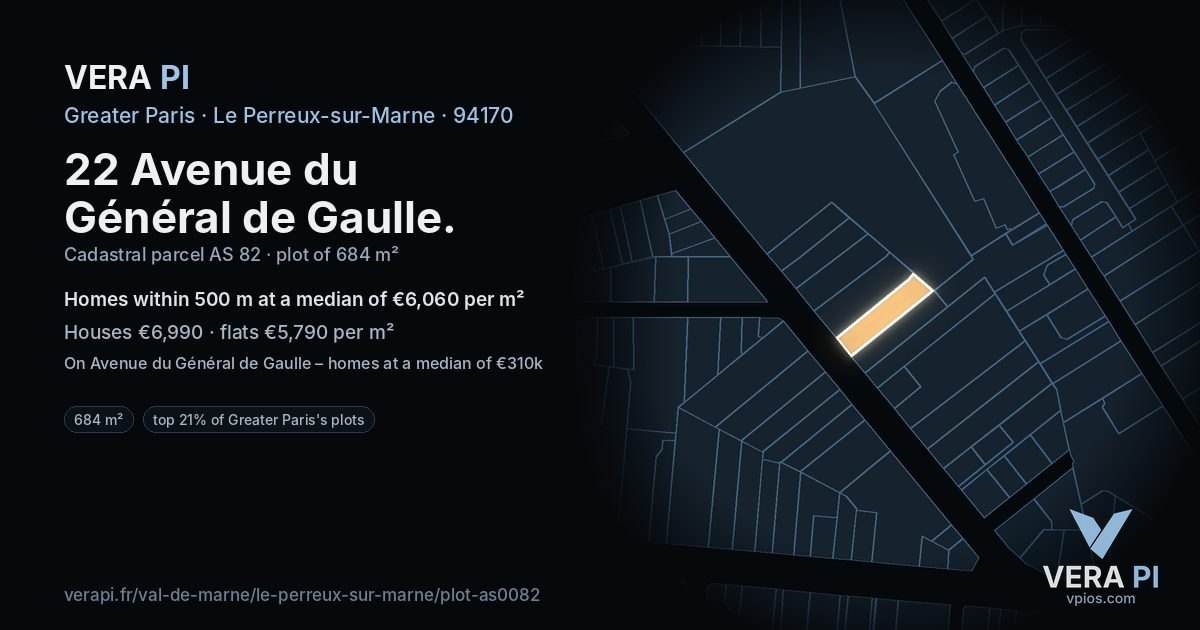 22 Avenue du Général de Gaulle, Le Perreux-sur-Marne at night – the plot lit, the parcels around coloured by the prices near them