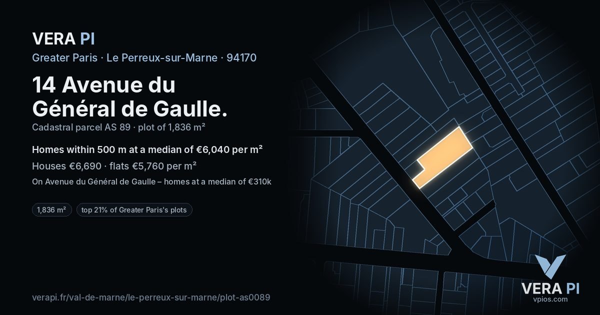 14 Avenue du Général de Gaulle, Le Perreux-sur-Marne at night – the plot lit, the parcels around coloured by the prices near them