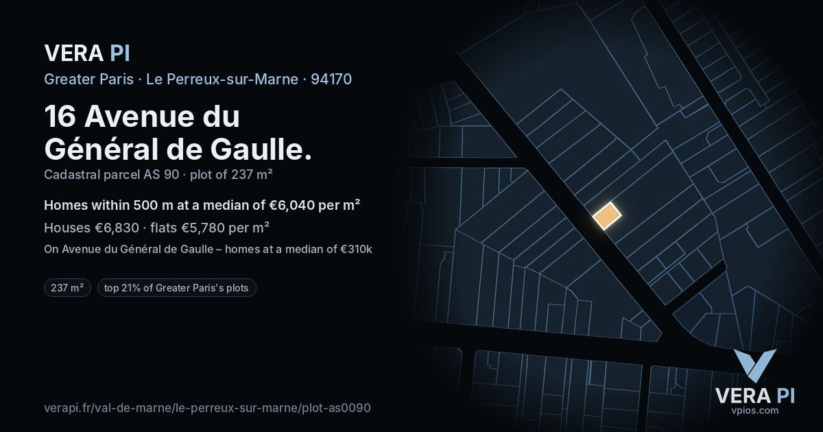16 Avenue du Général de Gaulle, Le Perreux-sur-Marne at night – the plot lit, the parcels around coloured by the prices near them