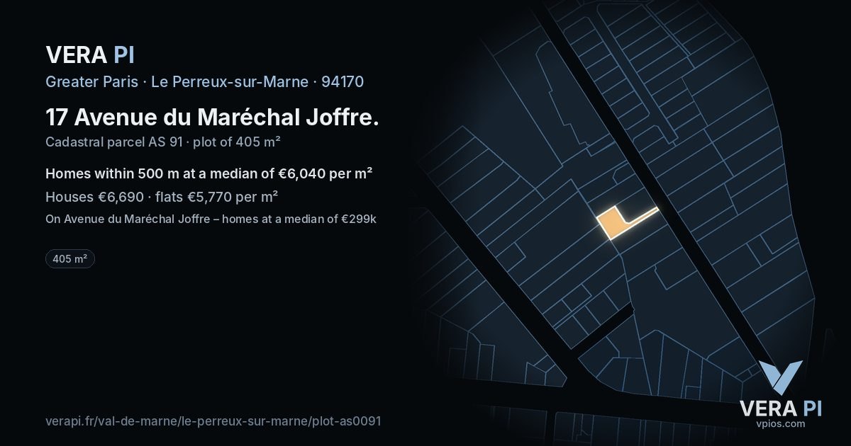 17 Avenue du Maréchal Joffre, Le Perreux-sur-Marne at night – the plot lit, the parcels around coloured by the prices near them