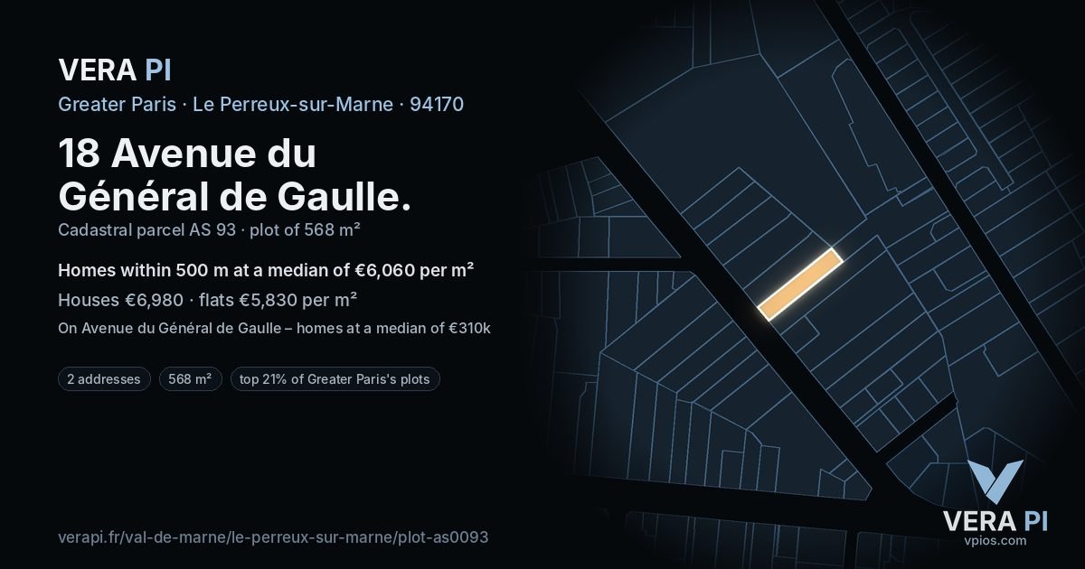 18 Avenue du Général de Gaulle, Le Perreux-sur-Marne at night – the plot lit, the parcels around coloured by the prices near them