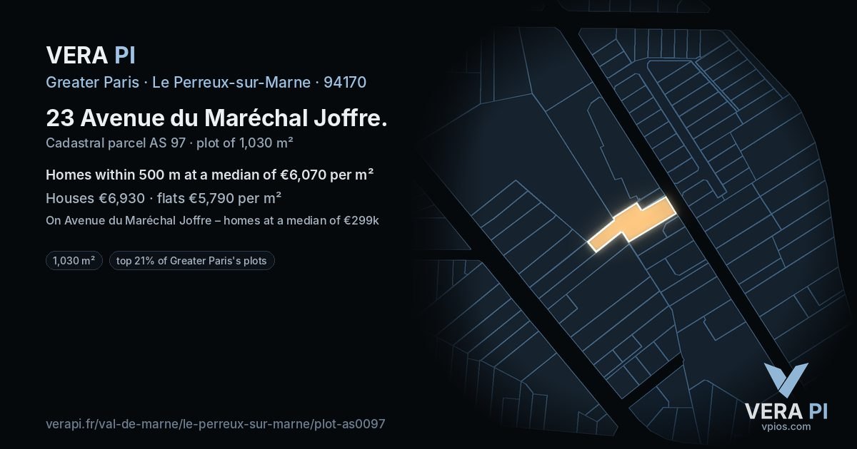 23 Avenue du Maréchal Joffre, Le Perreux-sur-Marne at night – the plot lit, the parcels around coloured by the prices near them