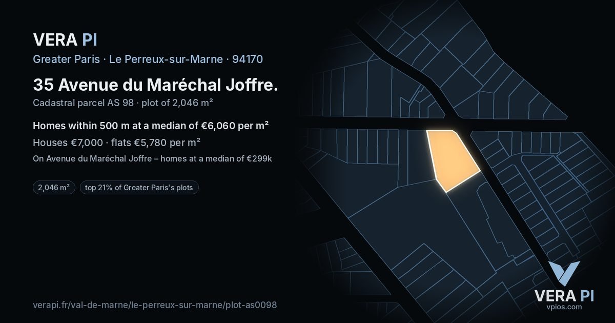 35 Avenue du Maréchal Joffre, Le Perreux-sur-Marne at night – the plot lit, the parcels around coloured by the prices near them