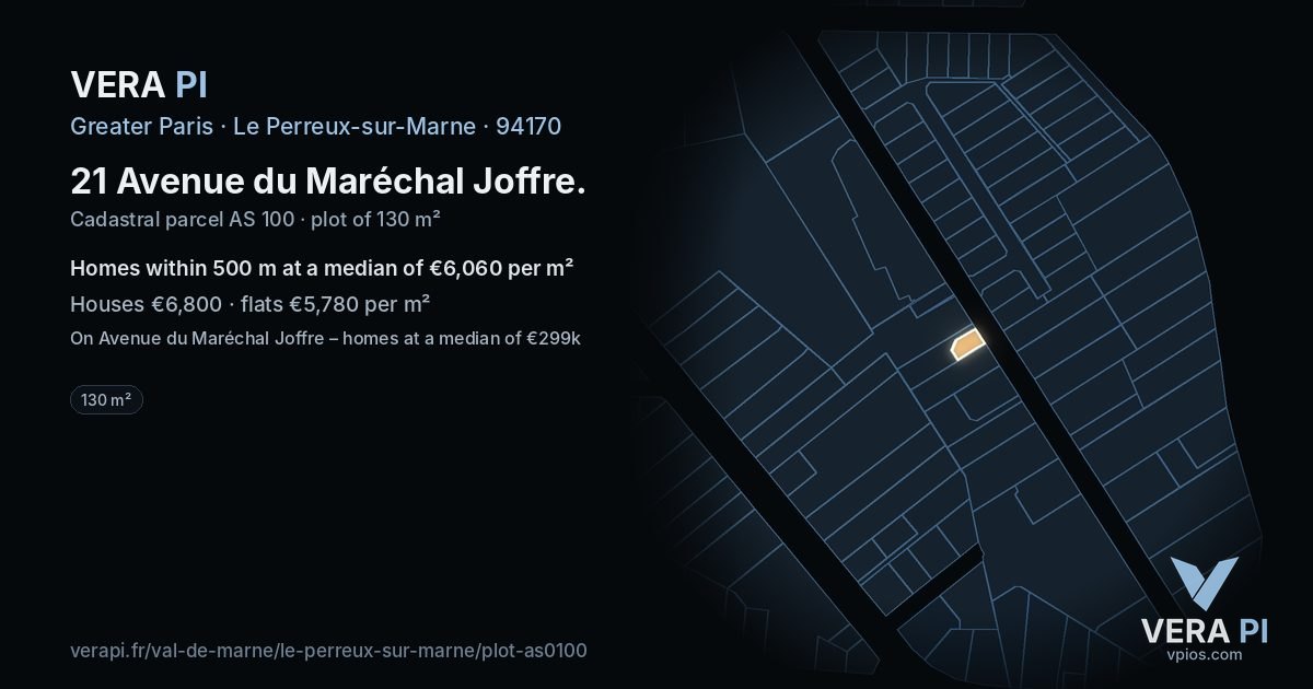 21 Avenue du Maréchal Joffre, Le Perreux-sur-Marne at night – the plot lit, the parcels around coloured by the prices near them