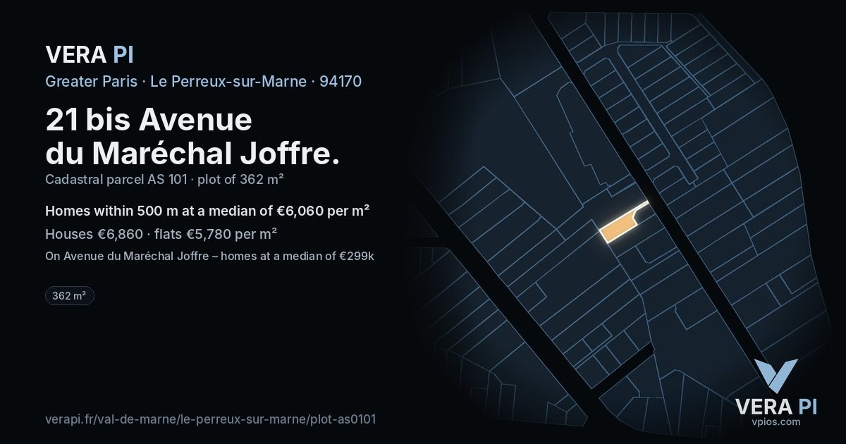 21 bis Avenue du Maréchal Joffre, Le Perreux-sur-Marne at night – the plot lit, the parcels around coloured by the prices near them