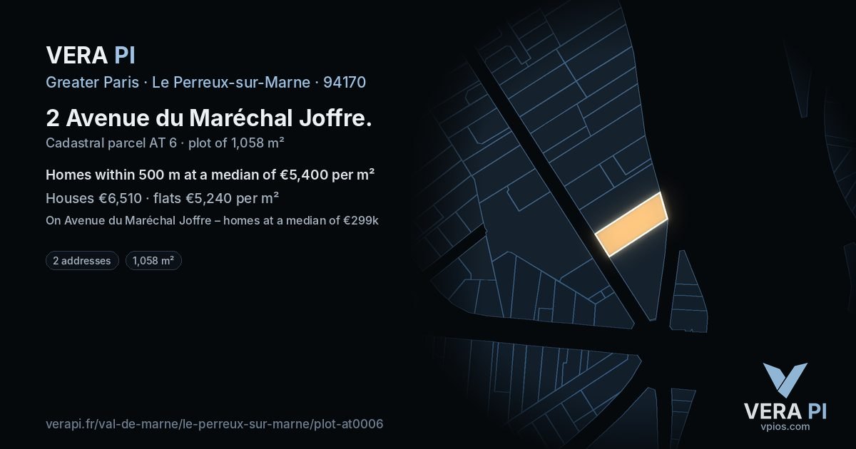 2 Avenue du Maréchal Joffre, Le Perreux-sur-Marne at night – the plot lit, the parcels around coloured by the prices near them