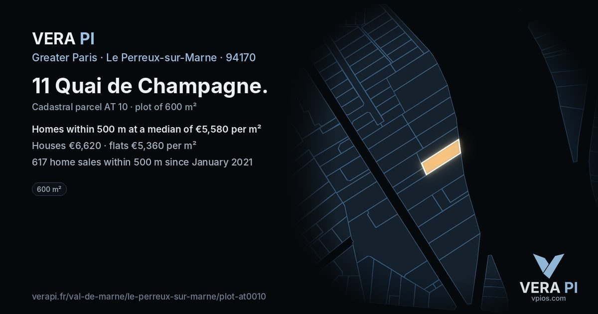 11 Quai de Champagne, Le Perreux-sur-Marne at night – the plot lit, the parcels around coloured by the prices near them