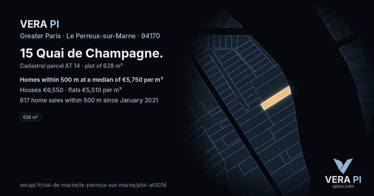 15 Quai de Champagne, Le Perreux-sur-Marne at night – the plot lit, the parcels around coloured by the prices near them
