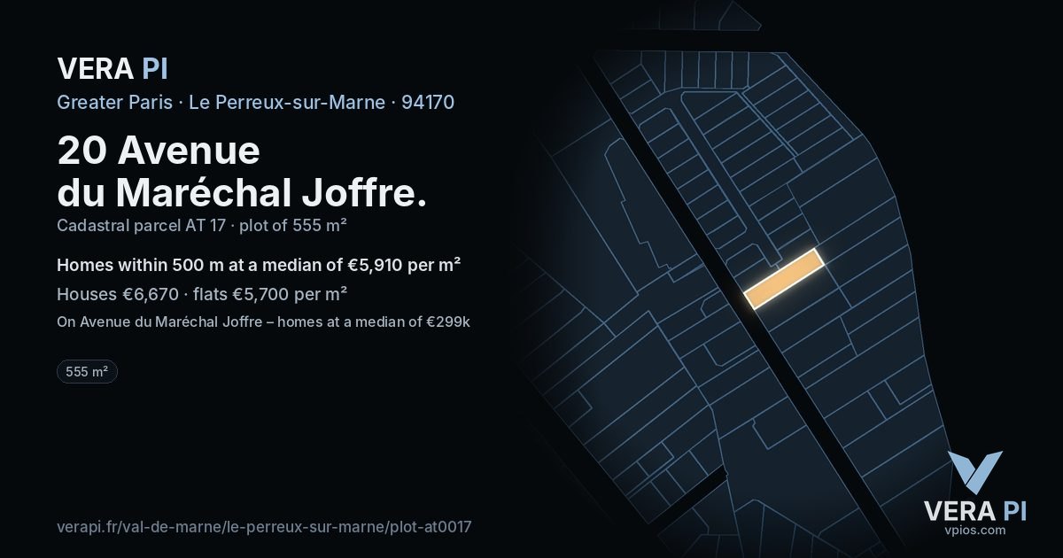 20 Avenue du Maréchal Joffre, Le Perreux-sur-Marne at night – the plot lit, the parcels around coloured by the prices near them