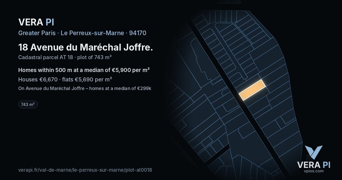 18 Avenue du Maréchal Joffre, Le Perreux-sur-Marne at night – the plot lit, the parcels around coloured by the prices near them