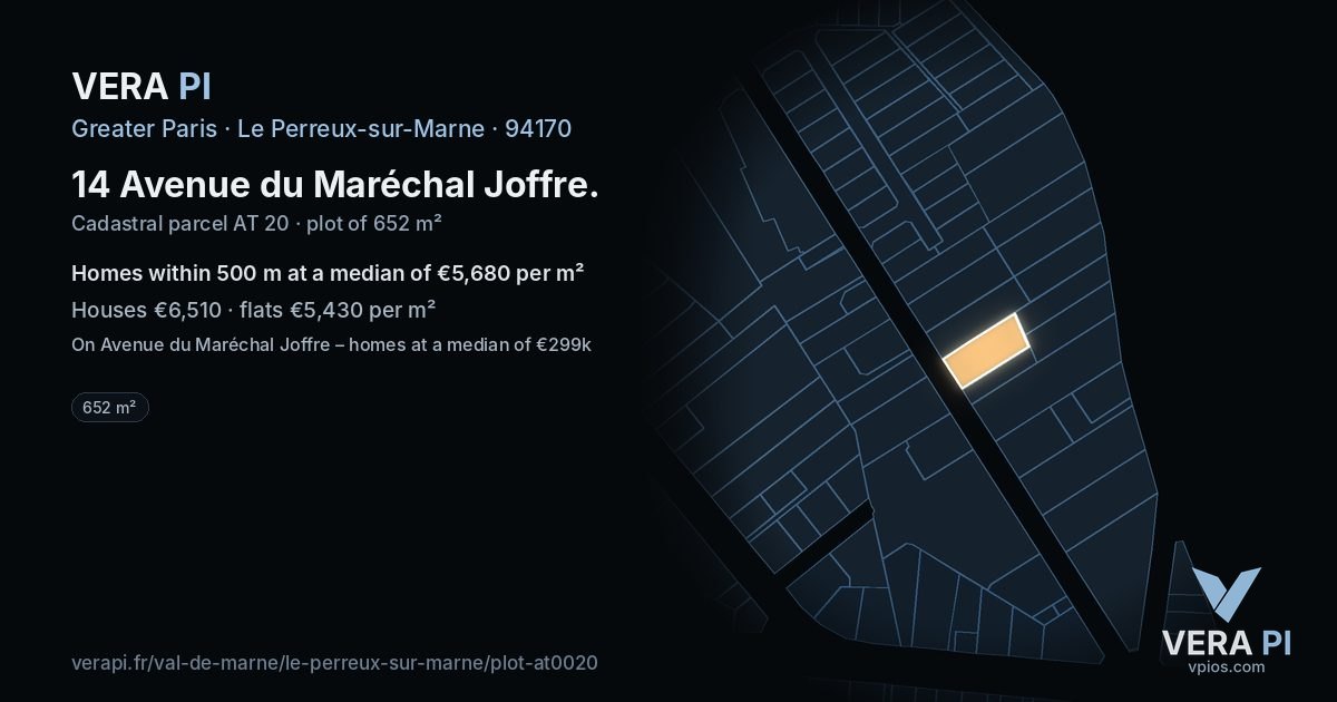 14 Avenue du Maréchal Joffre, Le Perreux-sur-Marne at night – the plot lit, the parcels around coloured by the prices near them