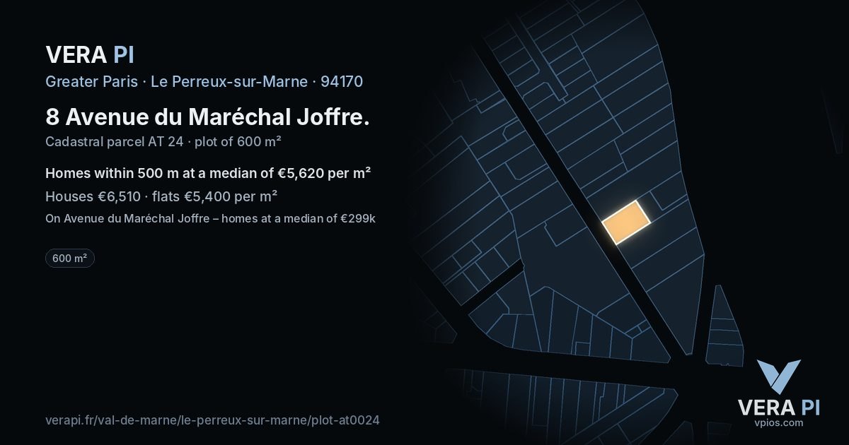 8 Avenue du Maréchal Joffre, Le Perreux-sur-Marne at night – the plot lit, the parcels around coloured by the prices near them