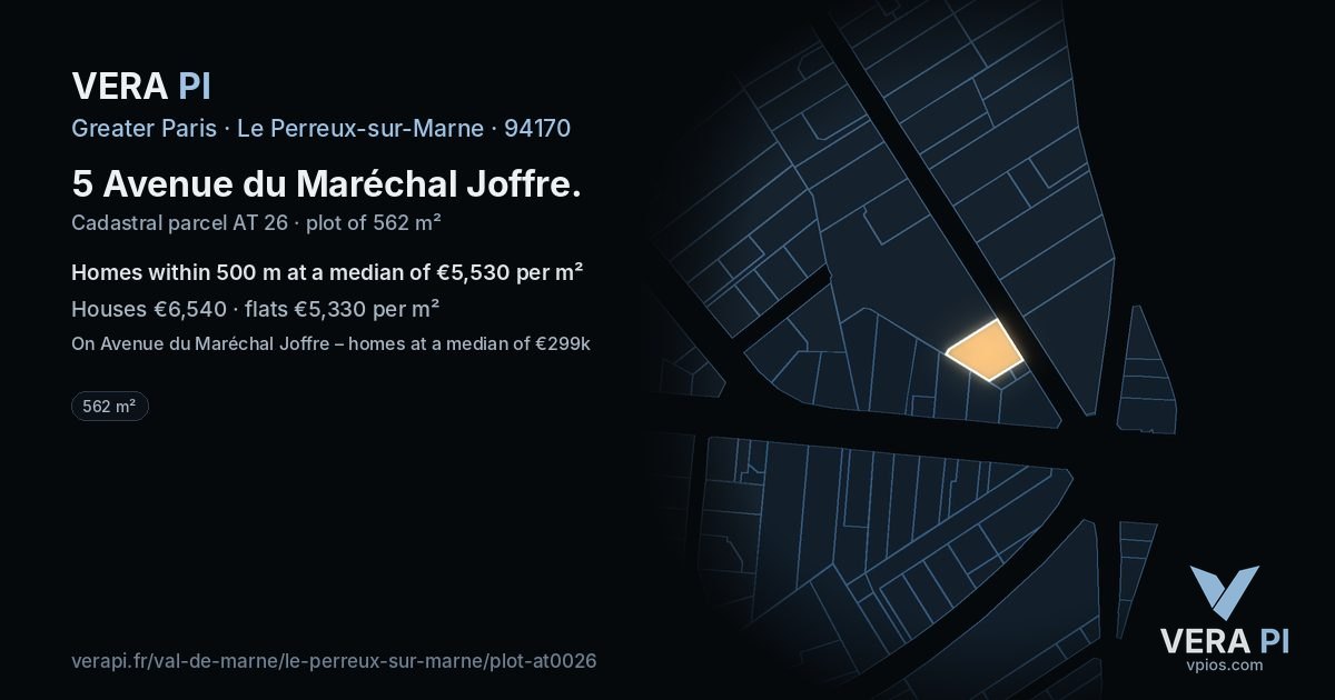 5 Avenue du Maréchal Joffre, Le Perreux-sur-Marne at night – the plot lit, the parcels around coloured by the prices near them