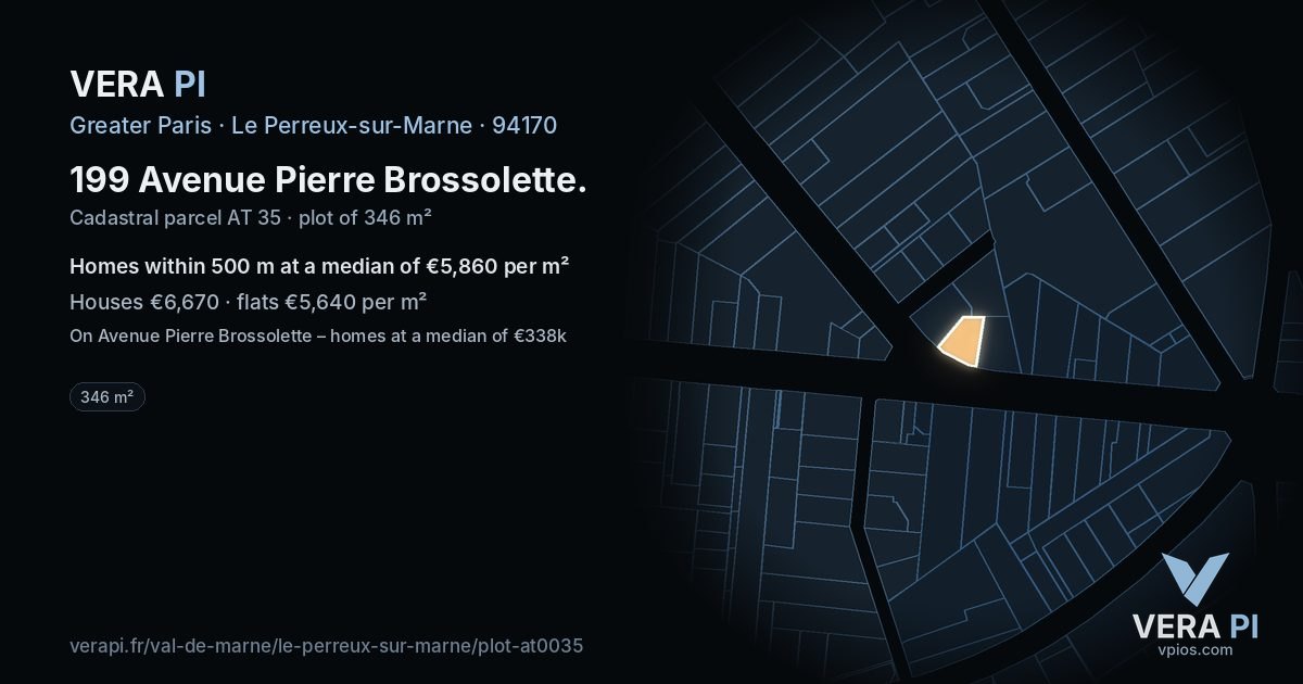 199 Avenue Pierre Brossolette, Le Perreux-sur-Marne at night – the plot lit, the parcels around coloured by the prices near them