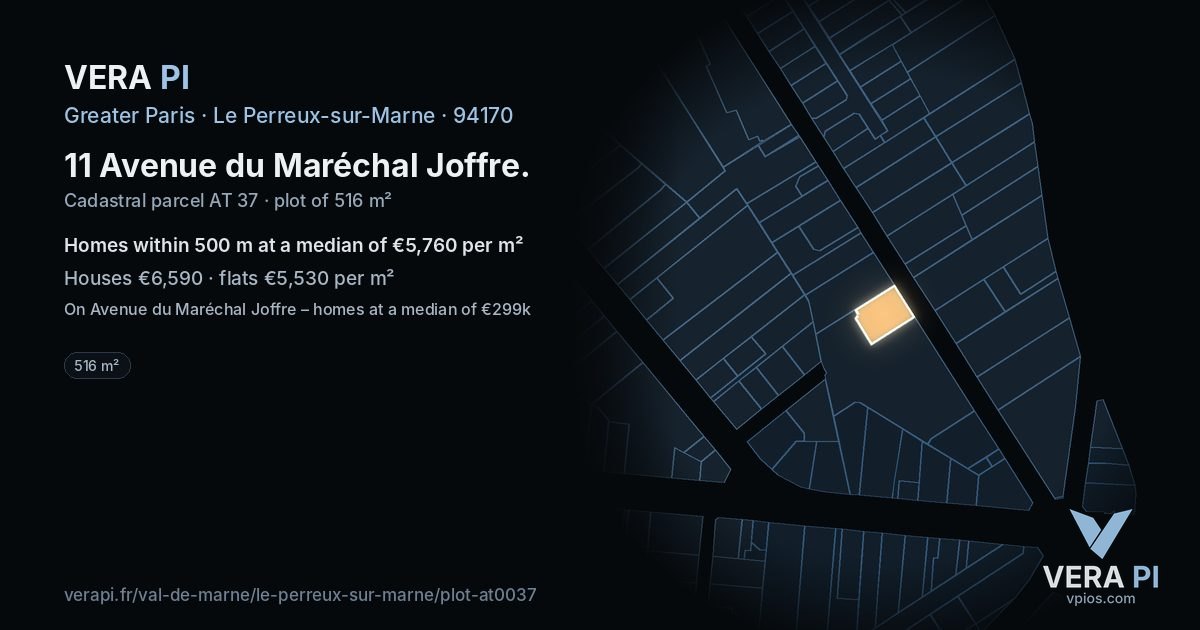 11 Avenue du Maréchal Joffre, Le Perreux-sur-Marne at night – the plot lit, the parcels around coloured by the prices near them