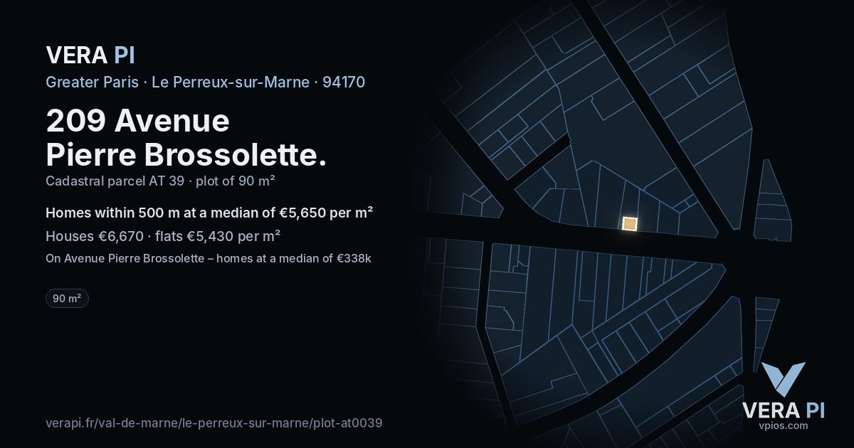 209 Avenue Pierre Brossolette, Le Perreux-sur-Marne at night – the plot lit, the parcels around coloured by the prices near them