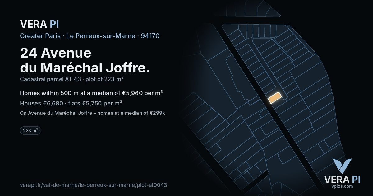 24 Avenue du Maréchal Joffre, Le Perreux-sur-Marne at night – the plot lit, the parcels around coloured by the prices near them
