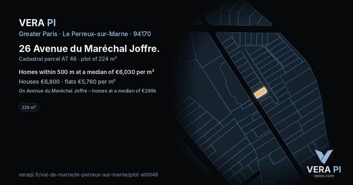 26 Avenue du Maréchal Joffre, Le Perreux-sur-Marne at night – the plot lit, the parcels around coloured by the prices near them