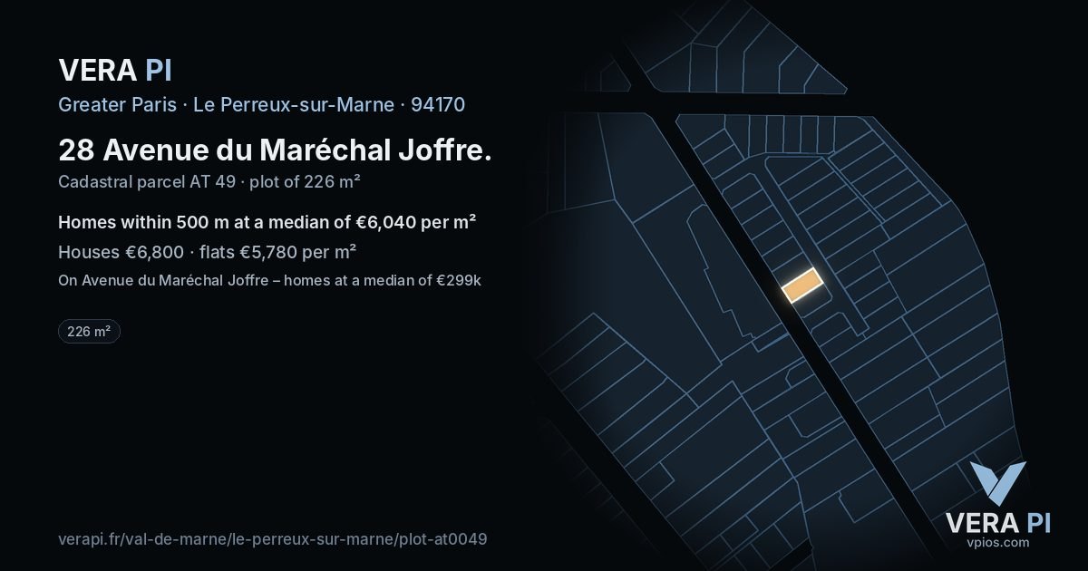 28 Avenue du Maréchal Joffre, Le Perreux-sur-Marne at night – the plot lit, the parcels around coloured by the prices near them