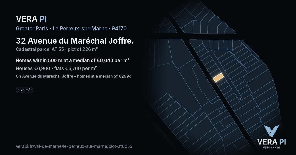 32 Avenue du Maréchal Joffre, Le Perreux-sur-Marne at night – the plot lit, the parcels around coloured by the prices near them