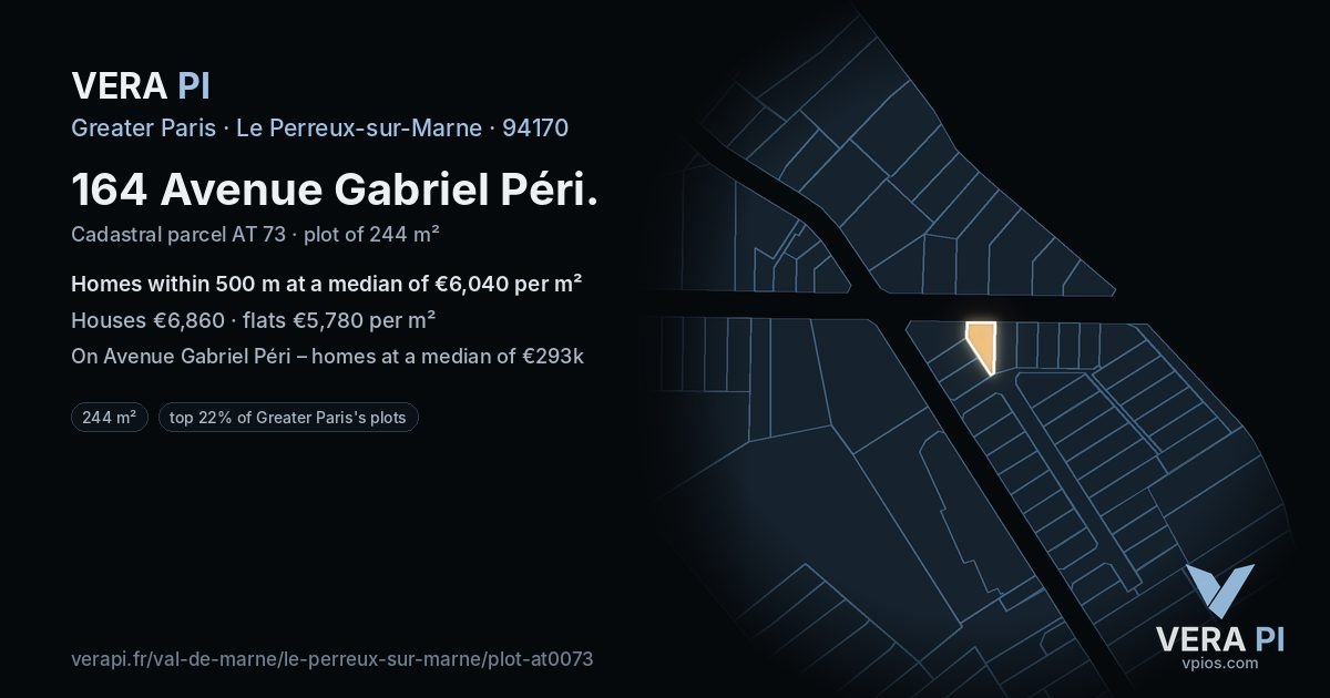 164 Avenue Gabriel Péri, Le Perreux-sur-Marne at night – the plot lit, the parcels around coloured by the prices near them