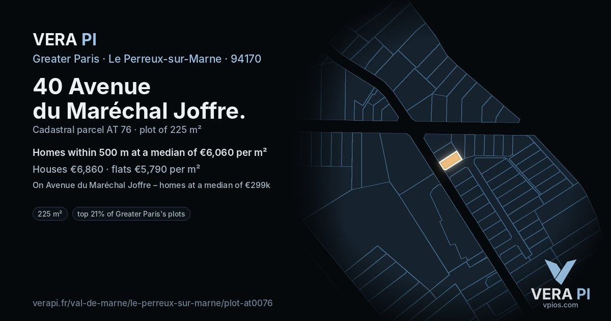40 Avenue du Maréchal Joffre, Le Perreux-sur-Marne at night – the plot lit, the parcels around coloured by the prices near them