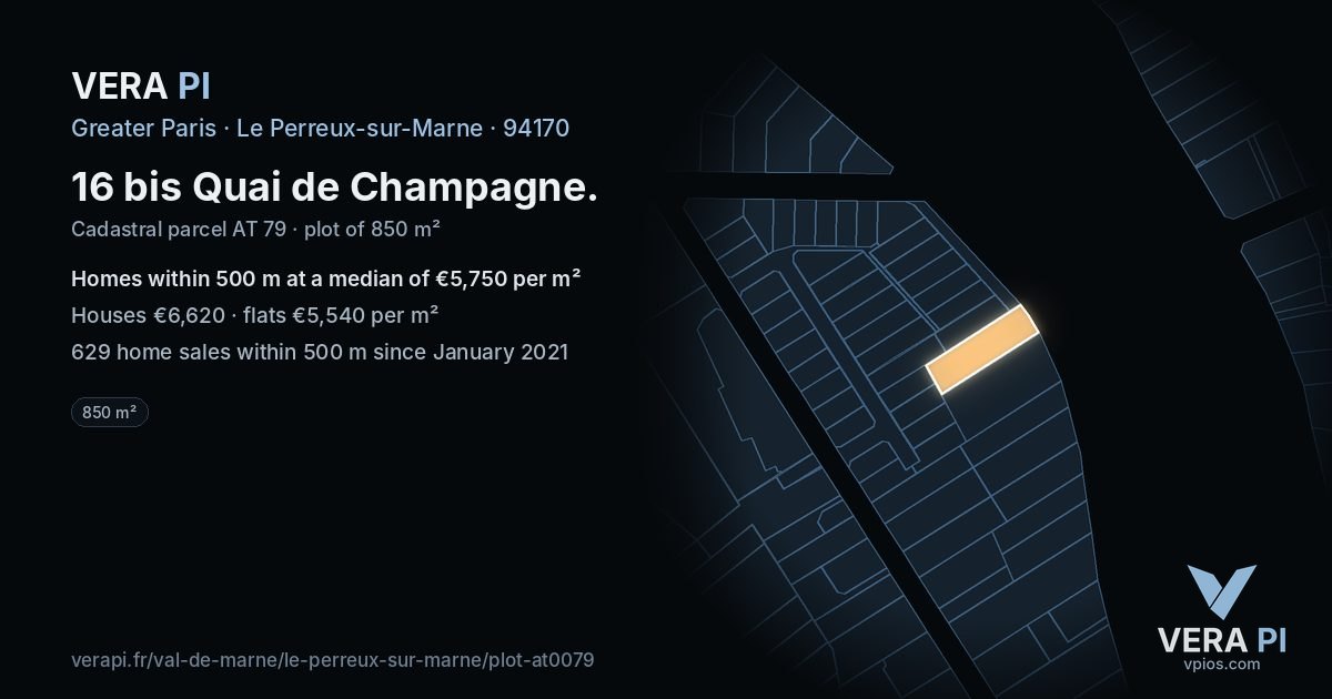 16 bis Quai de Champagne, Le Perreux-sur-Marne at night – the plot lit, the parcels around coloured by the prices near them