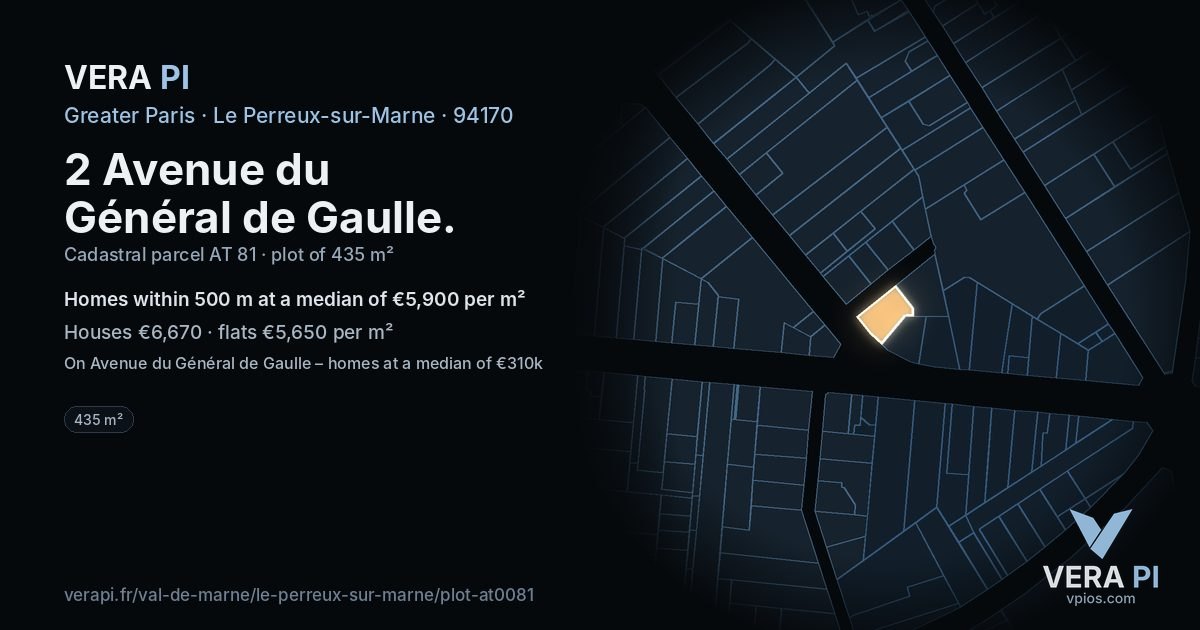 2 Avenue du Général de Gaulle, Le Perreux-sur-Marne at night – the plot lit, the parcels around coloured by the prices near them