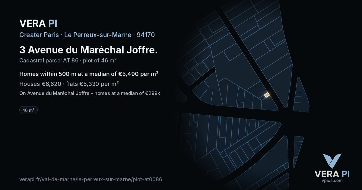 3 Avenue du Maréchal Joffre, Le Perreux-sur-Marne at night – the plot lit, the parcels around coloured by the prices near them