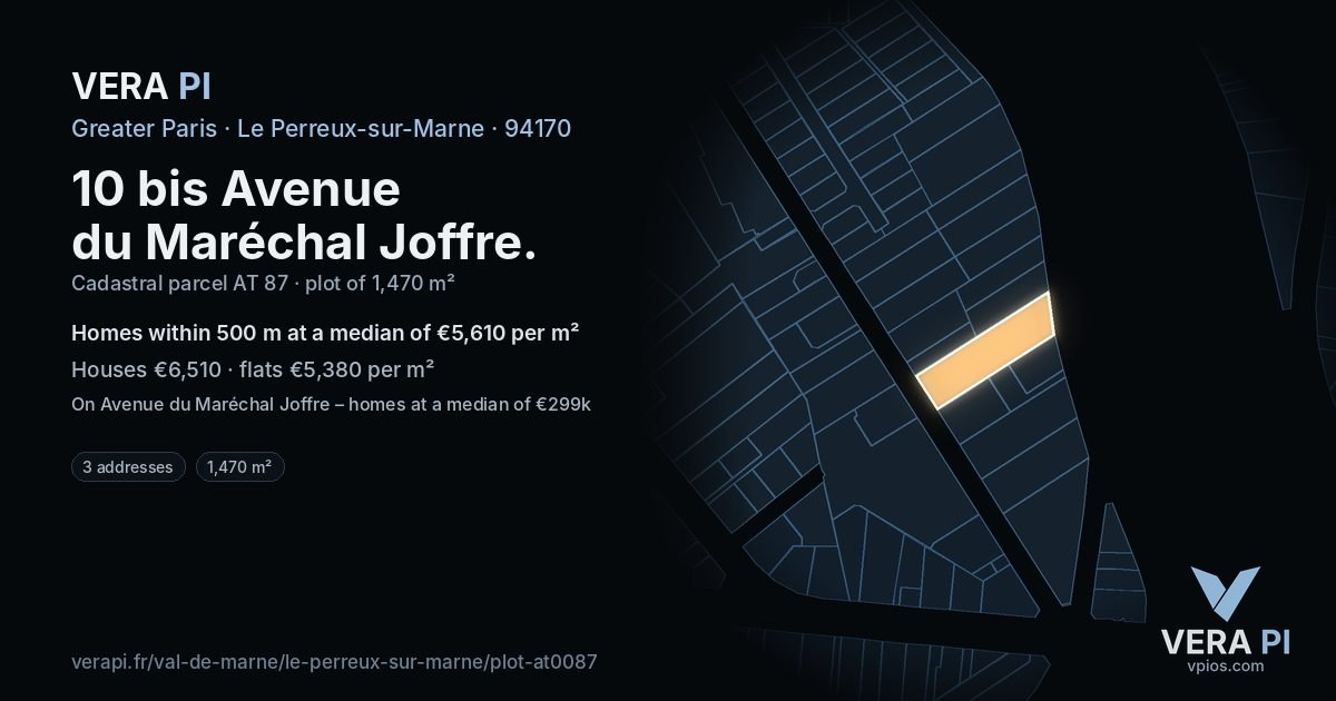 10 bis Avenue du Maréchal Joffre, Le Perreux-sur-Marne at night – the plot lit, the parcels around coloured by the prices near them