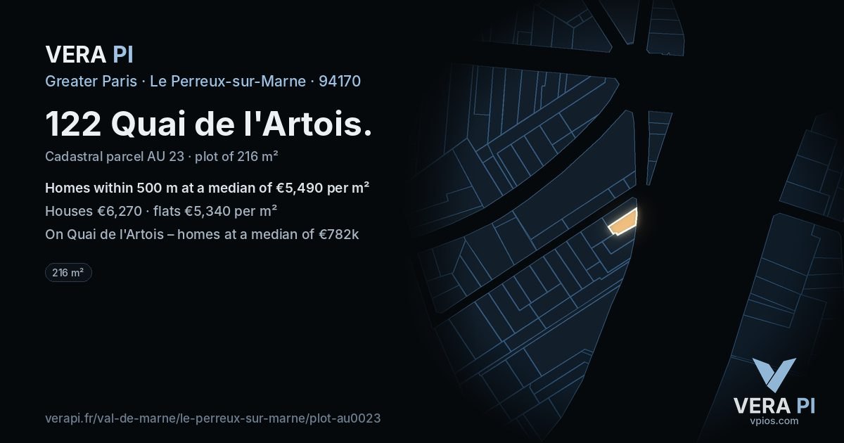 122 Quai de l'Artois, Le Perreux-sur-Marne at night – the plot lit, the parcels around coloured by the prices near them