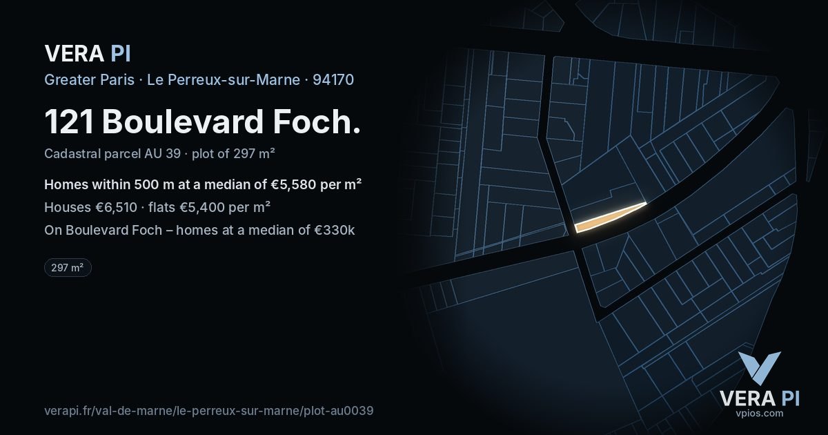 121 Boulevard Foch, Le Perreux-sur-Marne at night – the plot lit, the parcels around coloured by the prices near them
