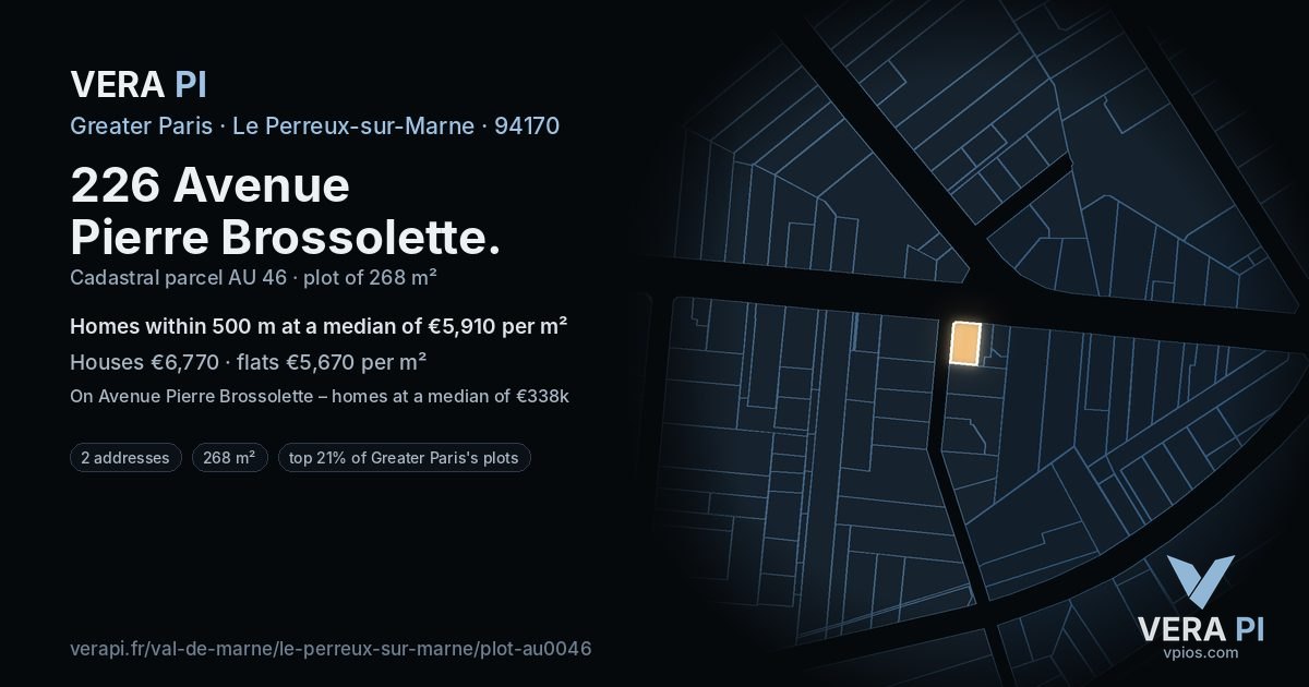 226 Avenue Pierre Brossolette, Le Perreux-sur-Marne at night – the plot lit, the parcels around coloured by the prices near them