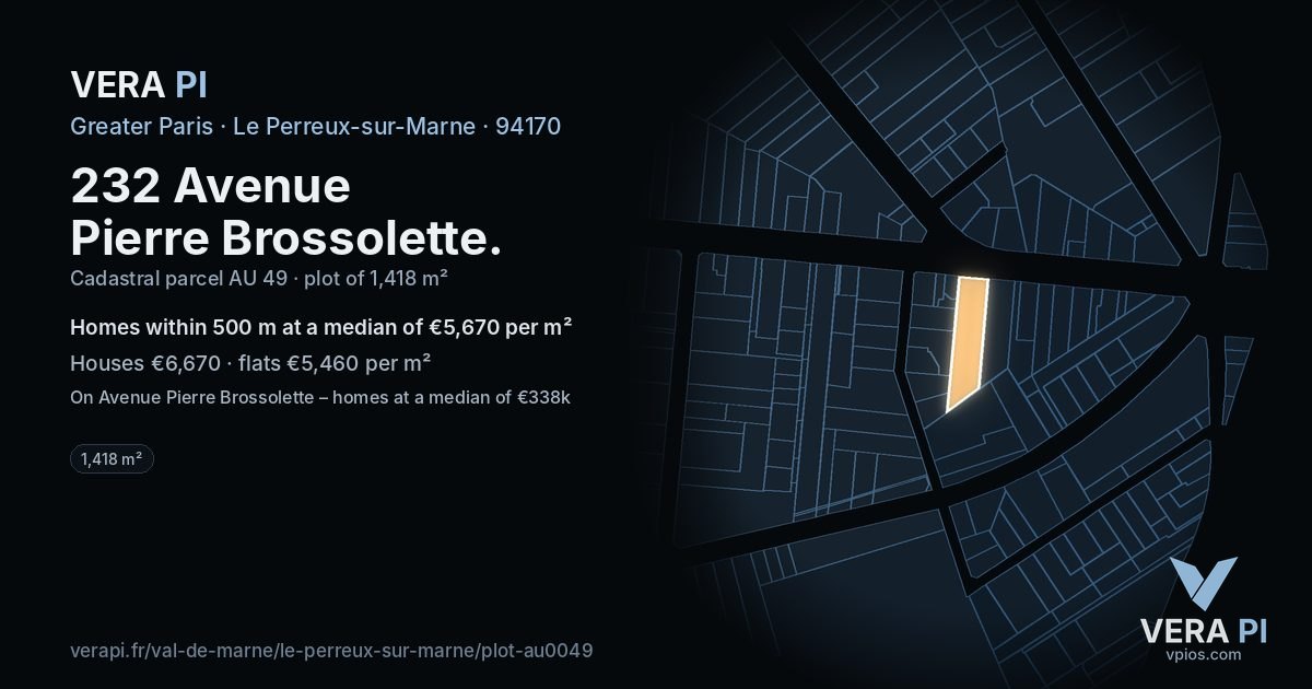 232 Avenue Pierre Brossolette, Le Perreux-sur-Marne at night – the plot lit, the parcels around coloured by the prices near them