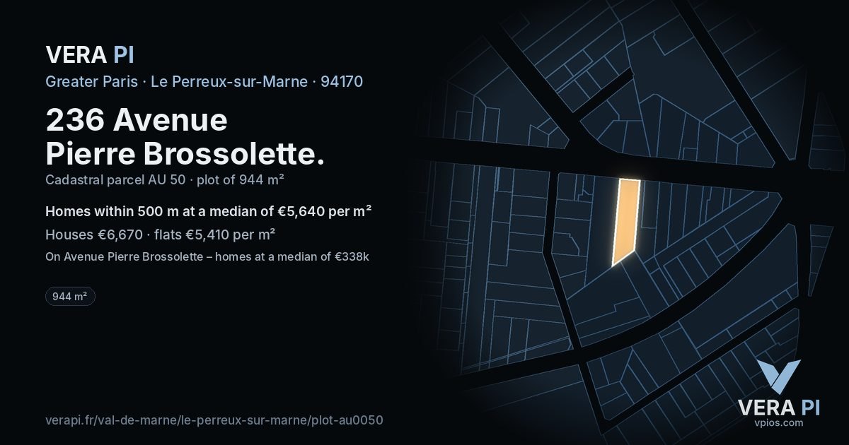 236 Avenue Pierre Brossolette, Le Perreux-sur-Marne at night – the plot lit, the parcels around coloured by the prices near them