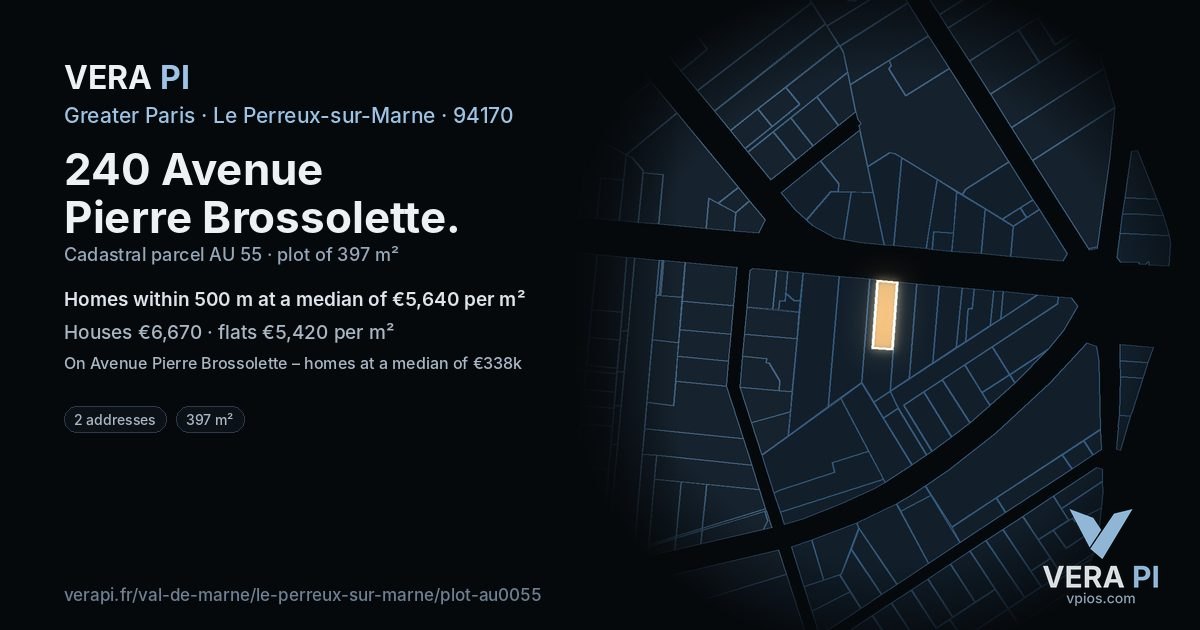 240 Avenue Pierre Brossolette, Le Perreux-sur-Marne at night – the plot lit, the parcels around coloured by the prices near them