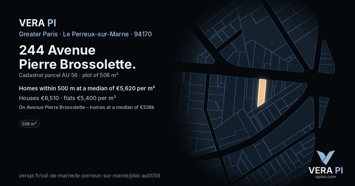 244 Avenue Pierre Brossolette, Le Perreux-sur-Marne at night – the plot lit, the parcels around coloured by the prices near them