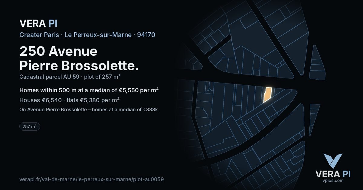 250 Avenue Pierre Brossolette, Le Perreux-sur-Marne at night – the plot lit, the parcels around coloured by the prices near them
