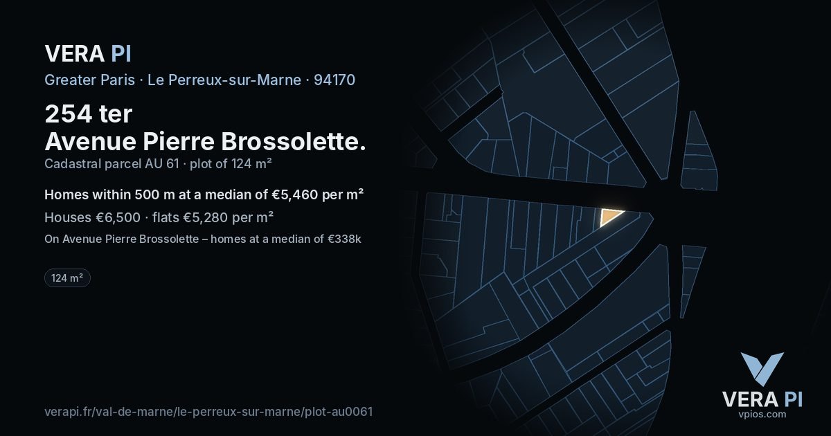 254 ter Avenue Pierre Brossolette, Le Perreux-sur-Marne at night – the plot lit, the parcels around coloured by the prices near them