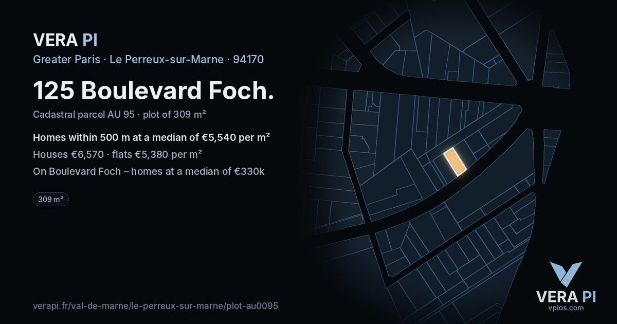 125 Boulevard Foch, Le Perreux-sur-Marne at night – the plot lit, the parcels around coloured by the prices near them