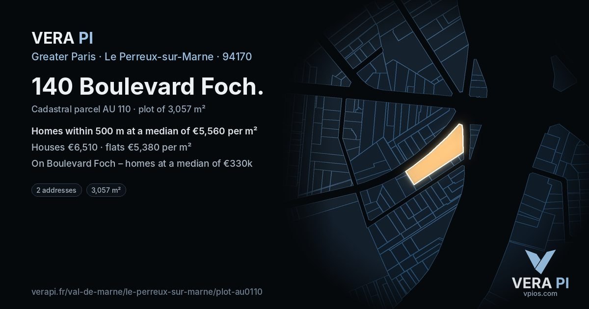 140 Boulevard Foch, Le Perreux-sur-Marne at night – the plot lit, the parcels around coloured by the prices near them