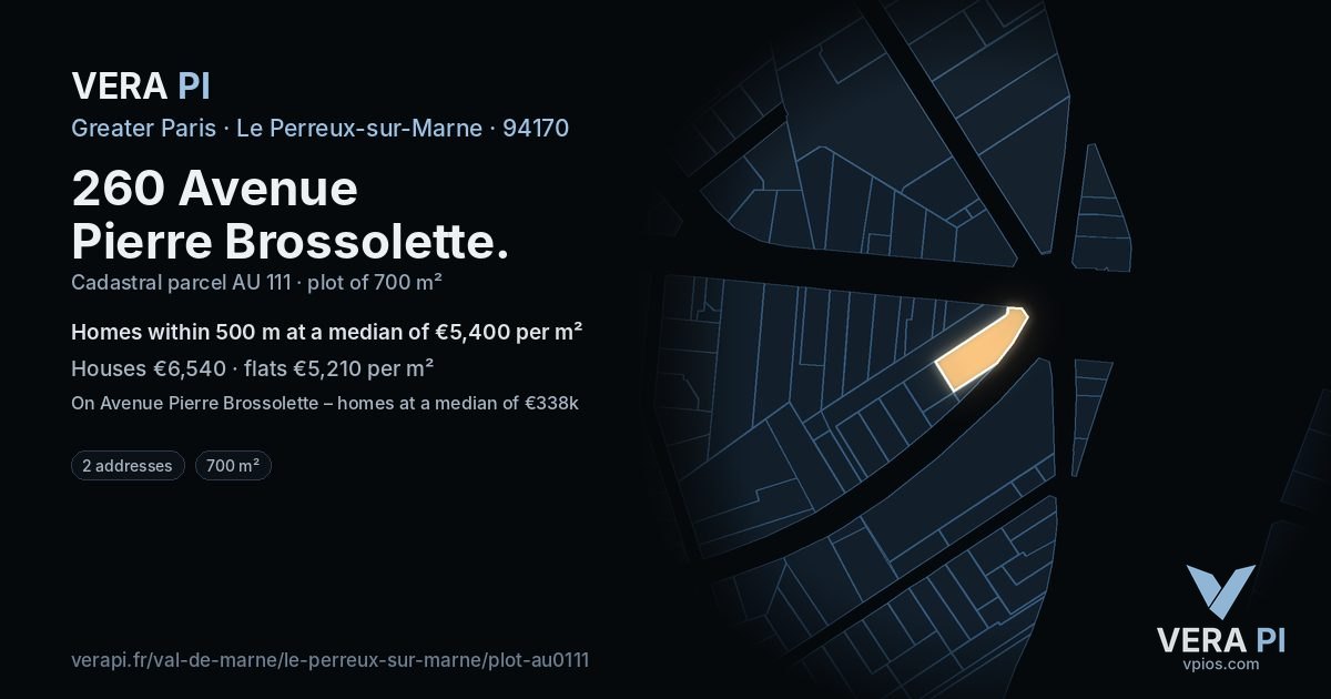 260 Avenue Pierre Brossolette, Le Perreux-sur-Marne at night – the plot lit, the parcels around coloured by the prices near them