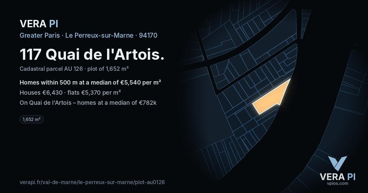 117 Quai de l'Artois, Le Perreux-sur-Marne at night – the plot lit, the parcels around coloured by the prices near them