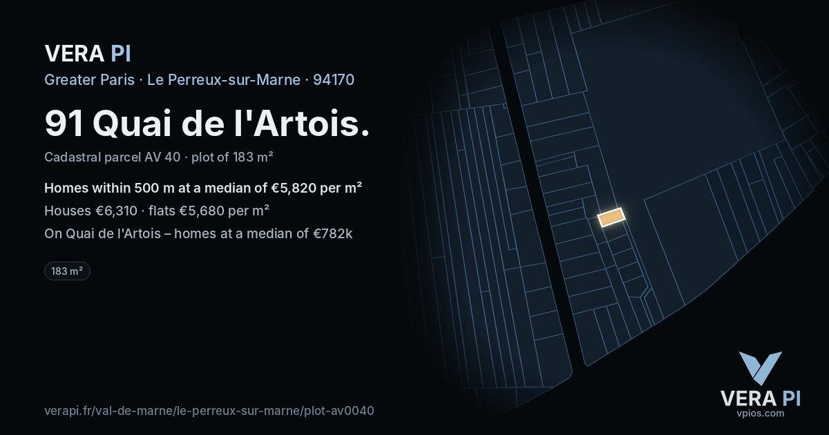 91 Quai de l'Artois, Le Perreux-sur-Marne at night – the plot lit, the parcels around coloured by the prices near them