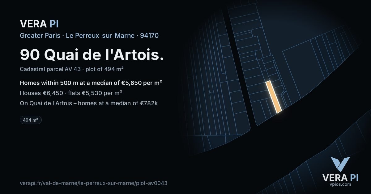 90 Quai de l'Artois, Le Perreux-sur-Marne at night – the plot lit, the parcels around coloured by the prices near them