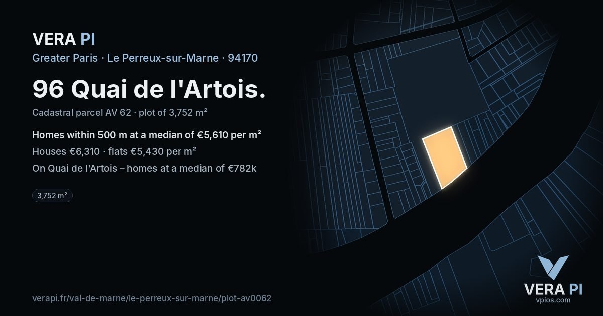 96 Quai de l'Artois, Le Perreux-sur-Marne at night – the plot lit, the parcels around coloured by the prices near them