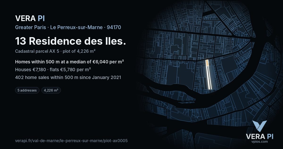 13 Residence des Iles, Le Perreux-sur-Marne at night – the plot lit, the parcels around coloured by the prices near them