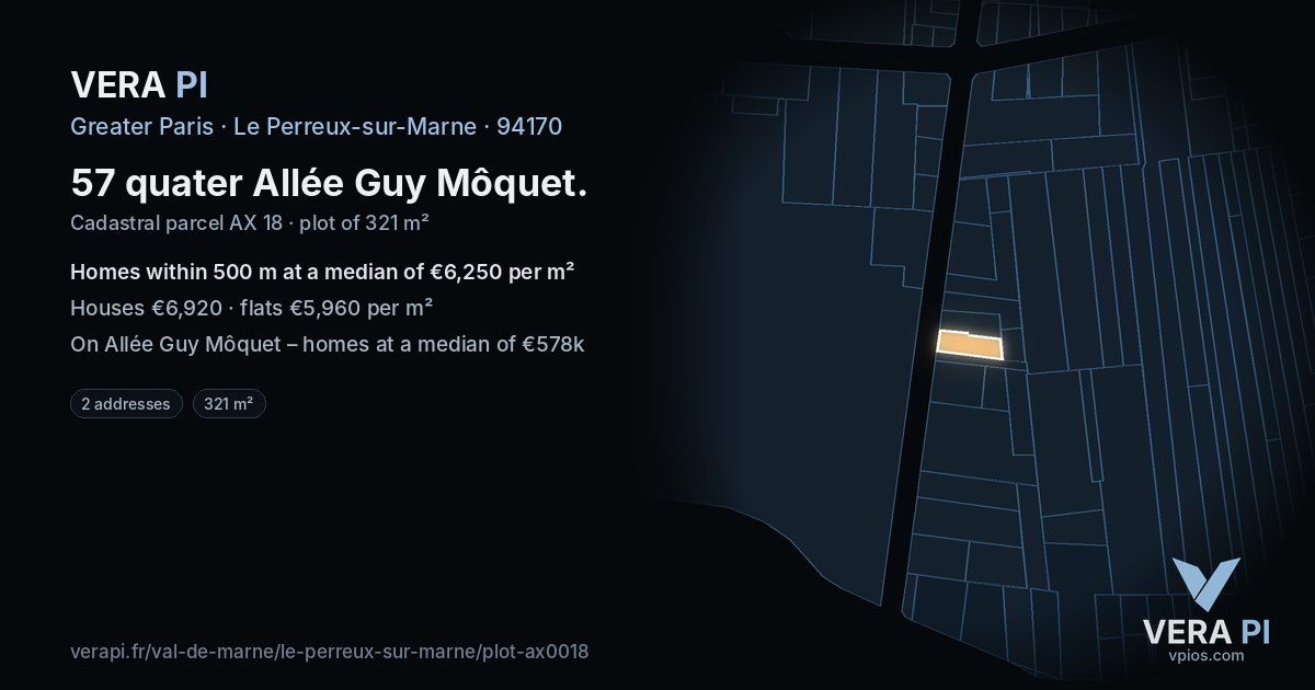 57 quater Allée Guy Môquet, Le Perreux-sur-Marne at night – the plot lit, the parcels around coloured by the prices near them