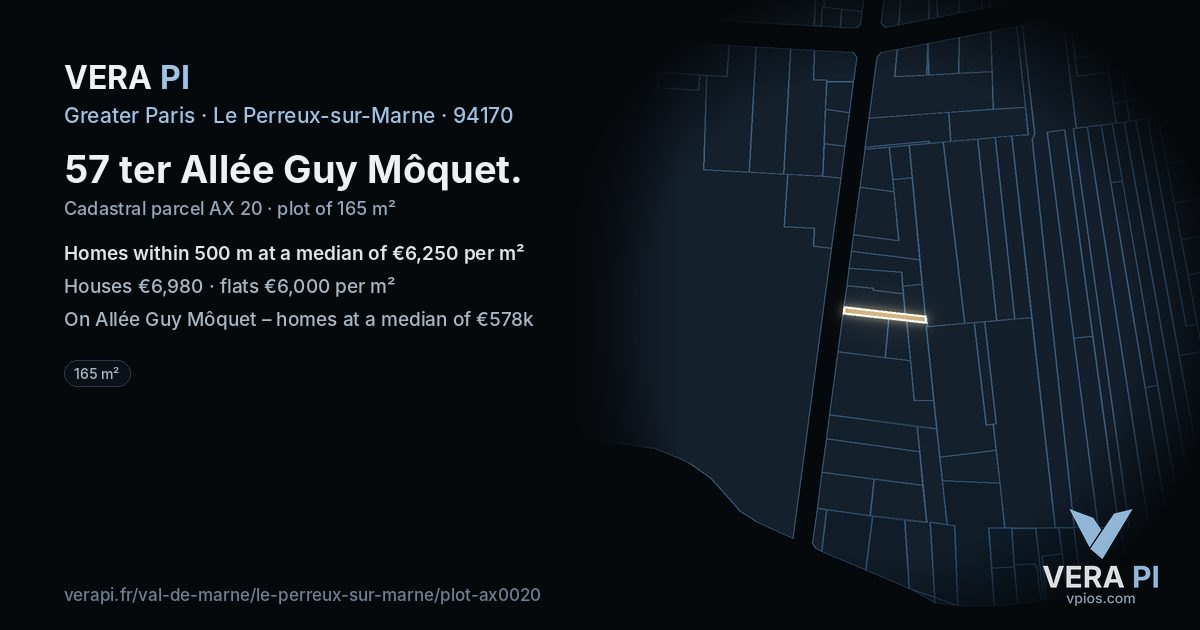 57 ter Allée Guy Môquet, Le Perreux-sur-Marne at night – the plot lit, the parcels around coloured by the prices near them