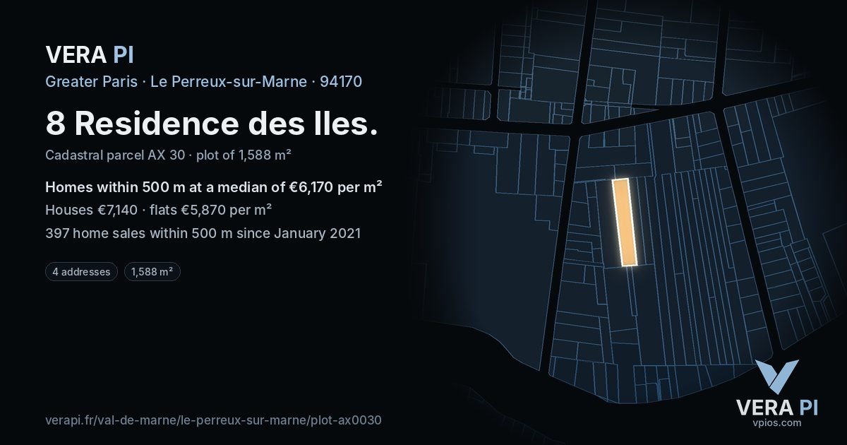 8 Residence des Iles, Le Perreux-sur-Marne at night – the plot lit, the parcels around coloured by the prices near them